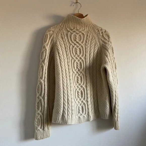 SOLD Cream Hand Knit Cable Wool Sweater - Picture 3 of 9